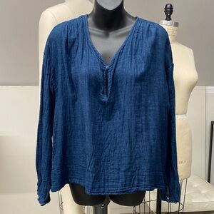 45R Japan washed crinkle  Indigo Blouse for Women 100 % cotton